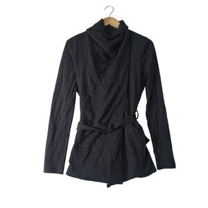 Helmut Lang Belted Wool Wrap Jacket Womens Medium‎ Gray Draped Funnel Neck Coat